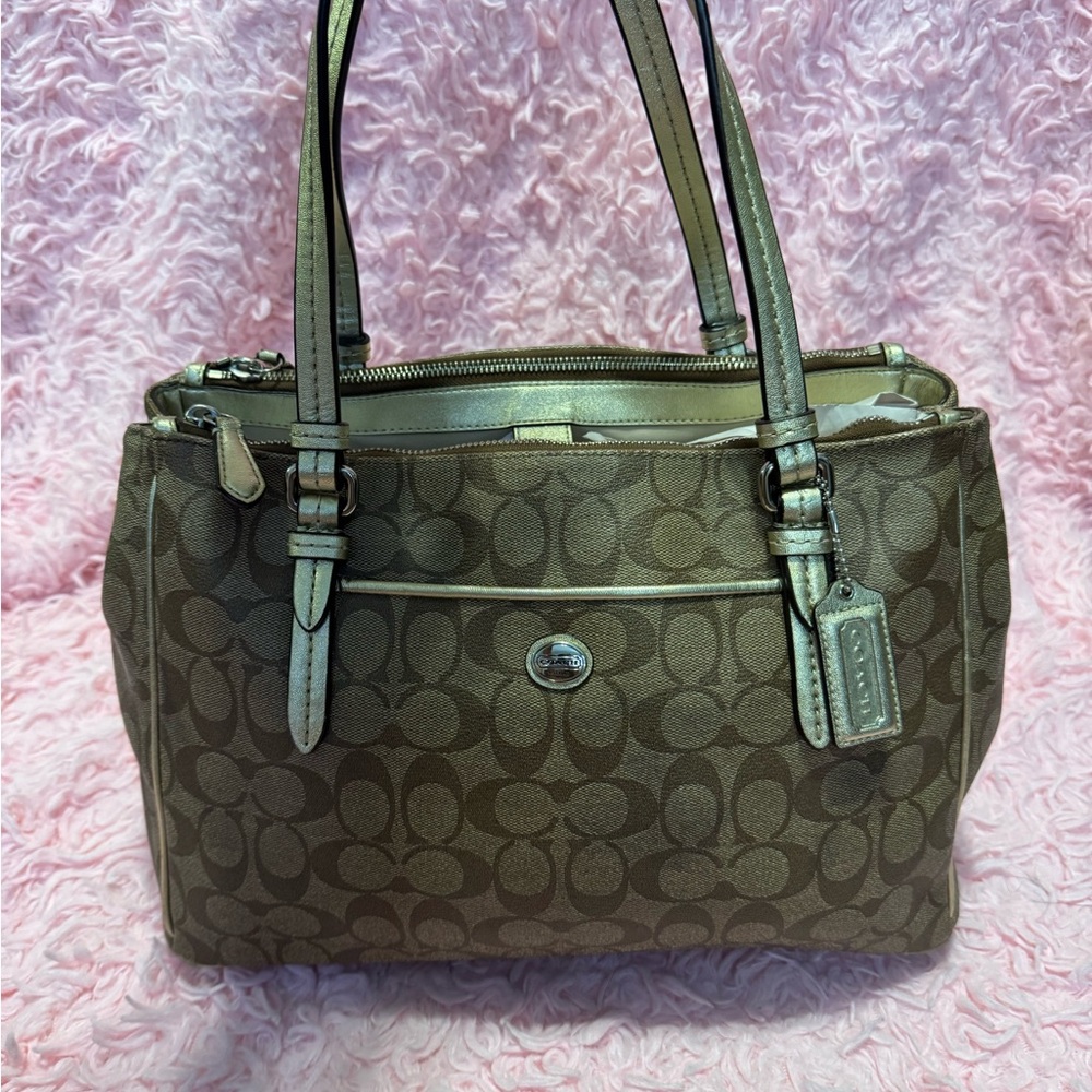 Coach Brown Shoulder Bag with Signature Monogram